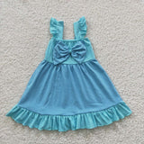 new style big bow blue girls outfit