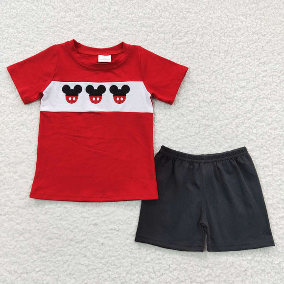 summer cartoon mouse red embroidered boys outfits