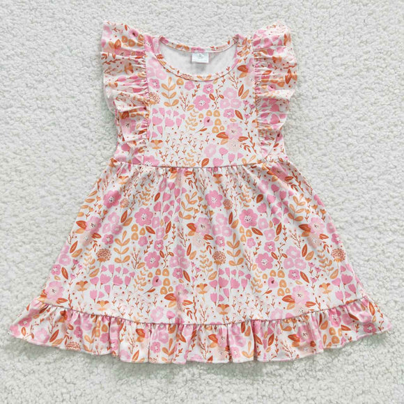 summer short  sleeve pink floral girls dress