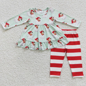 long sleeve Christmas blue and red stripe girls outfits