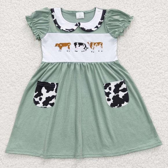 new style cow green girls dress