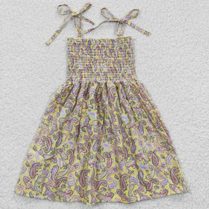 GSD0372-Girls Sleeveless Strap Casual Western Yellow  Dresses
