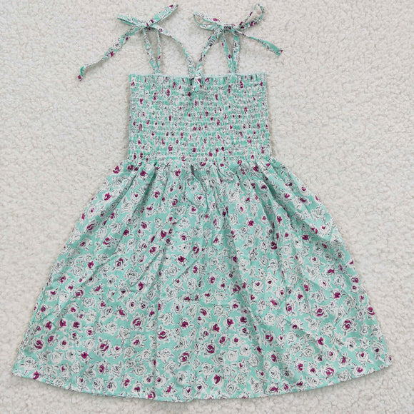 GSD0370-Girls Sleeveless Strap Casual Floral Blue  Dresses