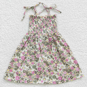 Girls Sleeveless Strap Casual Floral Dresses