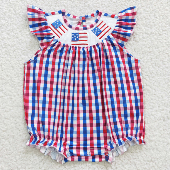 smocking 4th of July plaid girl bubble