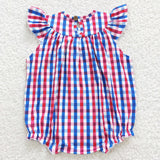 smocking 4th of July plaid girl bubble