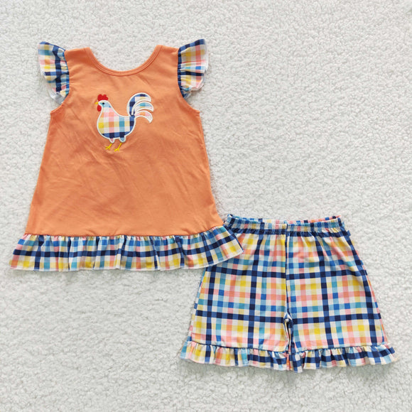 summer embroidered chicken orange girls outfit