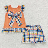 summer embroidered chicken orange girls outfit