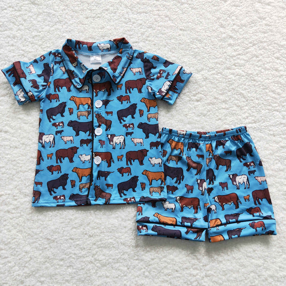 cow blue boys and girls pajamas outfits