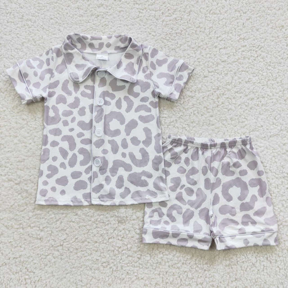 grey leopard boys and girls pajamas outfits