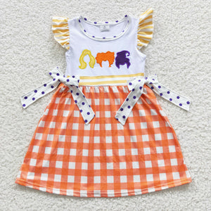 Halloween orange plaid girls dress