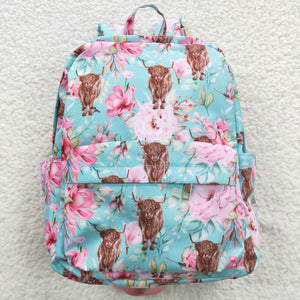 High quality  western highland cow flower print backpack