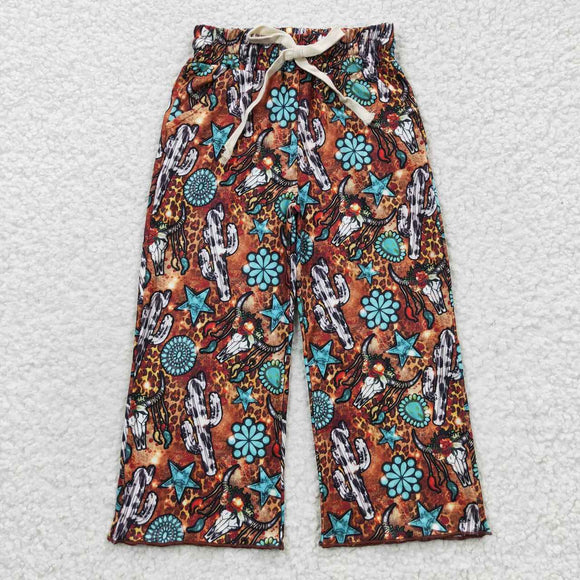 western turquoise and skull cow loose pants