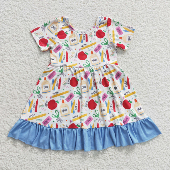 back to school pencil and apple girls dress