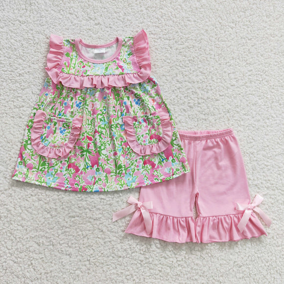 summer floral pink girls outfit