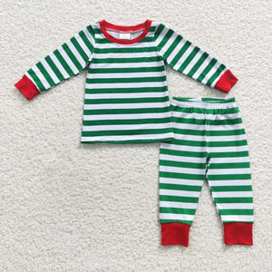 boys clothing long sleeve pajamas green stripe outfits