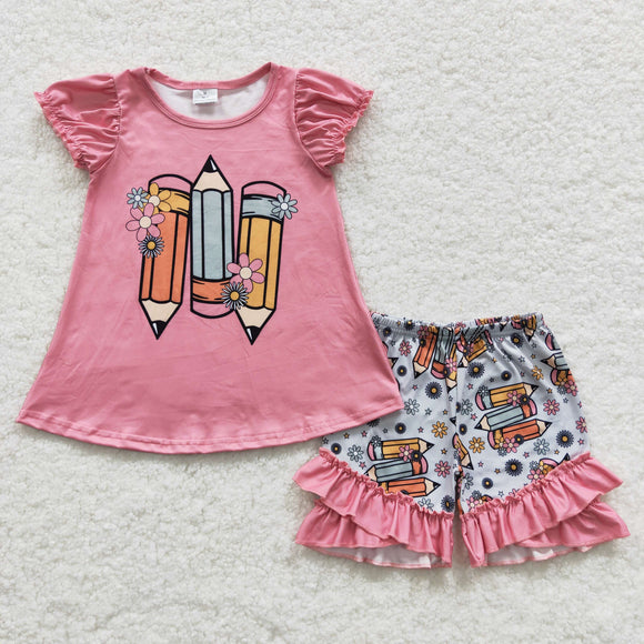 GSSO0356--- back to school pencil pink girls outfit
