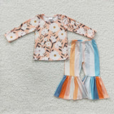 --GLP0447-- orange floral and stripe pants girls clothing-