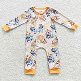 cartoon blue dog orange zip romper