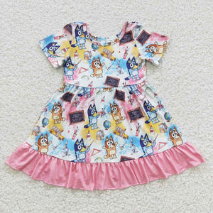 short sleeve dog cartoon girl dress