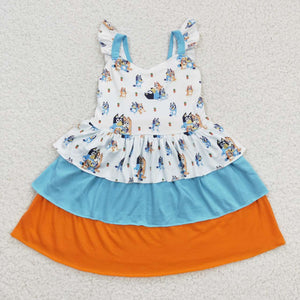 short sleeve cartoon blue dog girl dress