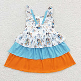 short sleeve cartoon blue dog girl dress