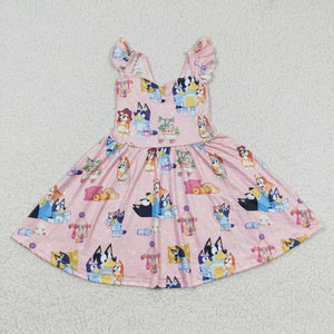 cartoon blue dog pink girls dress