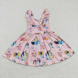 cartoon blue dog pink girls dress