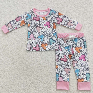 cartoon leopard mouse pink girls outfit