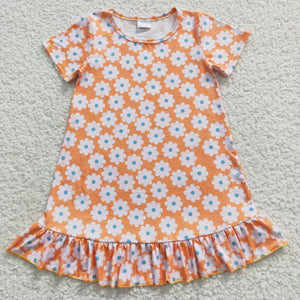 GSD0399-short sleeve flowers orange girls dress