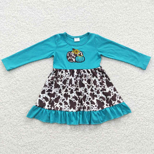 Halloween embroidered blue girls dress