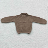long sleeve brown girls knit sweater