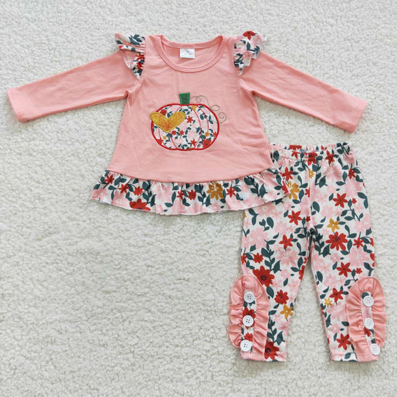 embroidered Halloween floral girls outfit