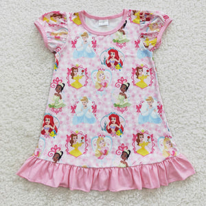 short sleeve pink princess girls dress