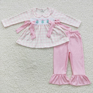--GLP0449--Embroidered Christmas pink plaid girls clothing