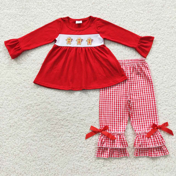 Christmas long sleeve embroidered cartoon red girls outfit