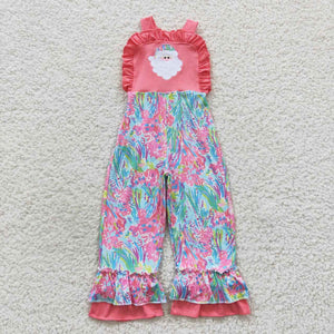 Christmas embroidered  pink Santa Claus jumpsuit