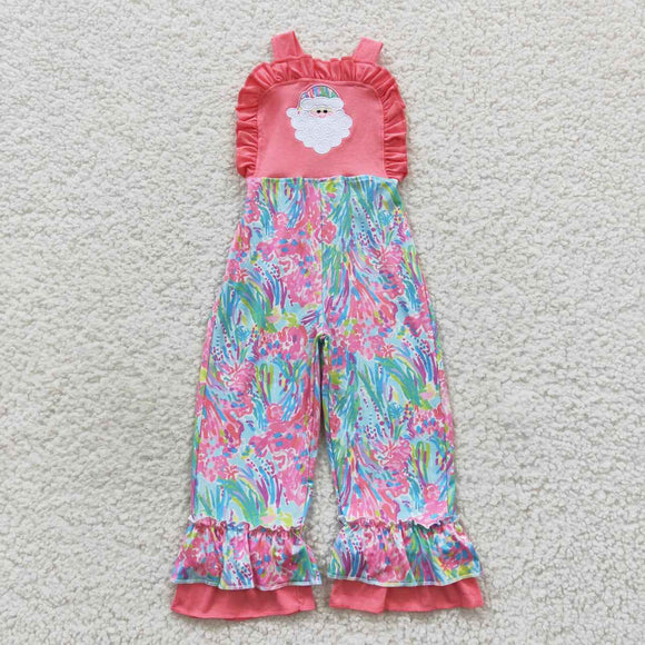 Christmas embroidered  pink Santa Claus jumpsuit