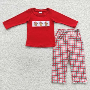 Christmas long sleeve embroidered cartoon red boys outfit