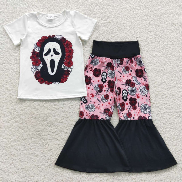 GSPO0710- Halloween face floral girls clothing