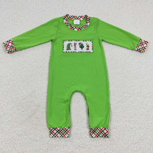 Christmas embroidered green cartoon boy romper