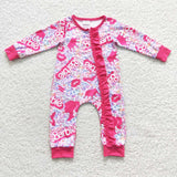 long sleeve cartoon girls pink zip sleeper