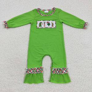 Christmas embroidered green cartoon romper