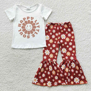 happy little soul with floral bell bottoms girls clothing