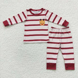 red stripe Christmas embroidered deer boys pajamas