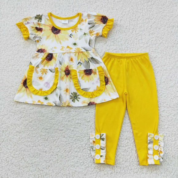 short sleeve spring floral yellow girls clothing