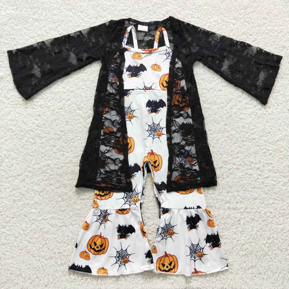pre order Halloween pumpkin jumpsuit +black cardigan