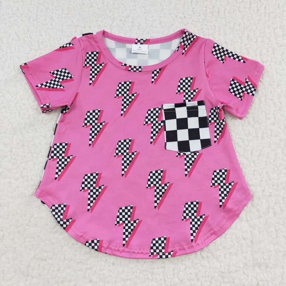 summer pink and Black and white checker girl top