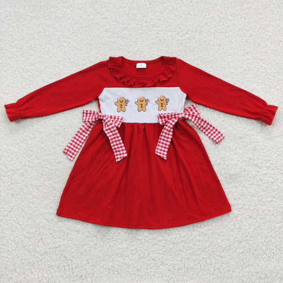 Christmas embroidered cartoon red girls dress