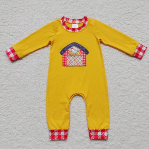 applique long sleeve chicken yellow boy romper